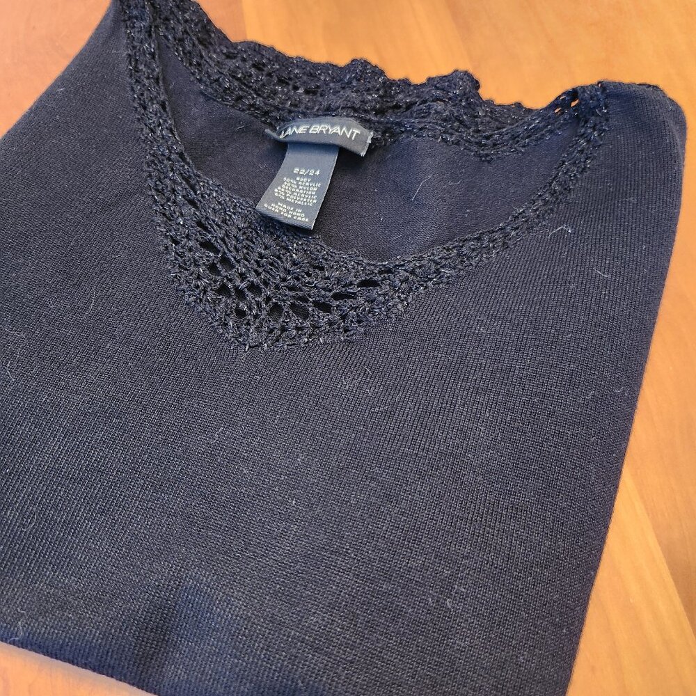 Lane Bryant Black Sleeveless Knit Top with‎ Crochet Trim  Size 22/24W